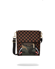 EXTERIOR GOLD ZIP POCKET SHARKS IN PARIS MESSENGER SLING BAG